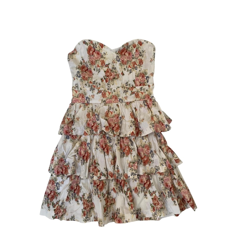 Lila Floral Ruffle Mini Dress Women S Cream Pink Excellent Y2K Cottagecore